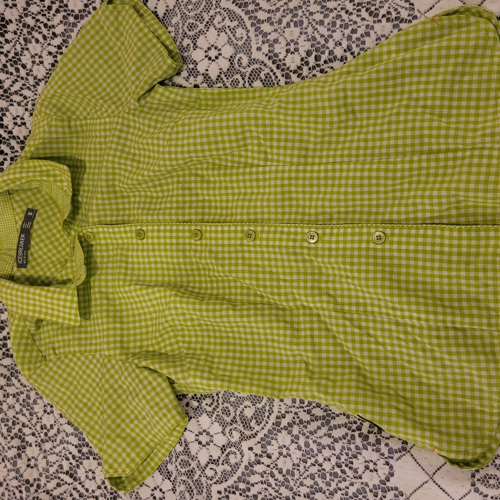 Green Gingham Button-Up Shirt